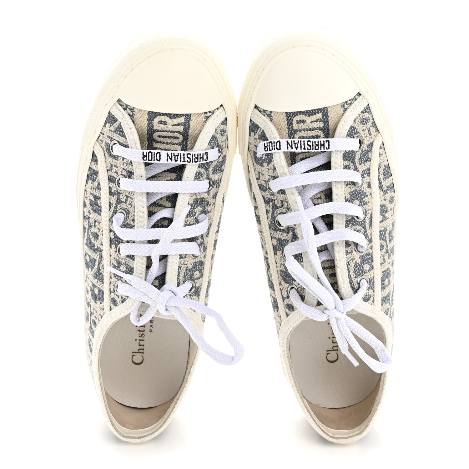 OBLIQUE CHAMBRAY RAFFIA EFFECT WALK'N'DIOR LOW TOP SNEAKERS BLUE LIGHT BISCUIT