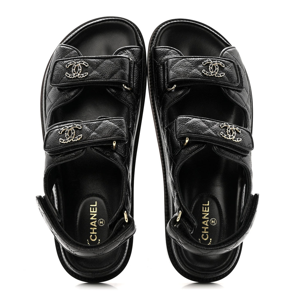 GRAINED CALFSKIN VELCRO DAD SANDALS BLACK