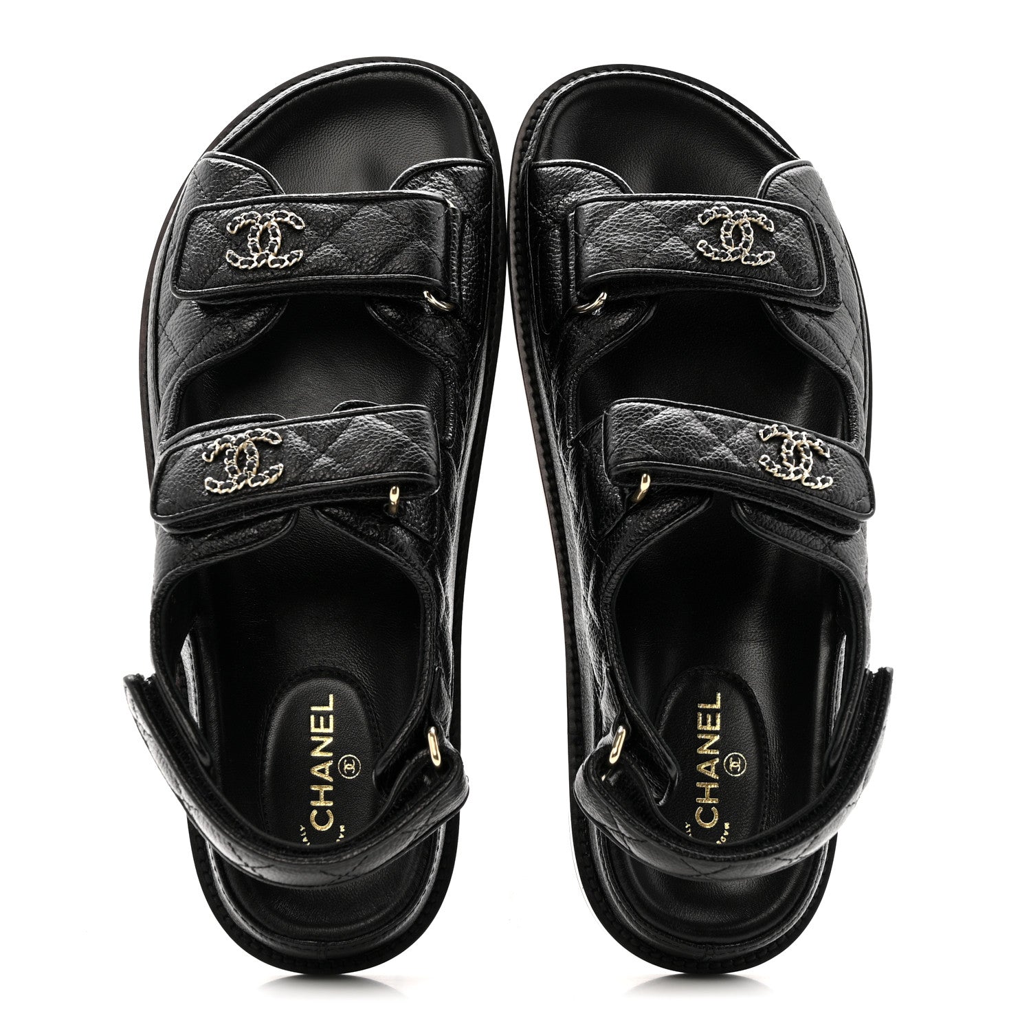 GRAINED CALFSKIN VELCRO DAD SANDALS BLACK
