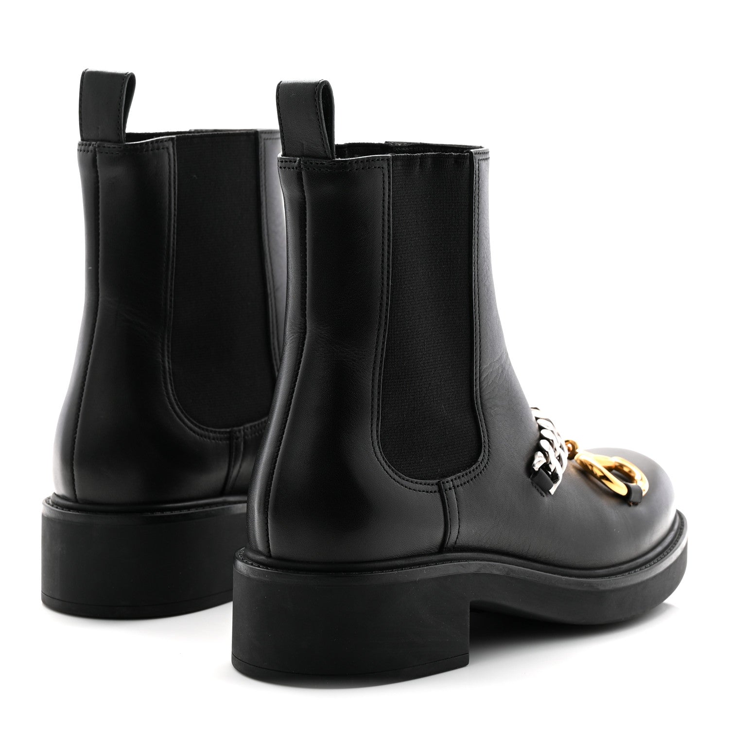 FLORES CALFSKIN HORSEBIT CHAIN ANKLE BOOTS BLACK