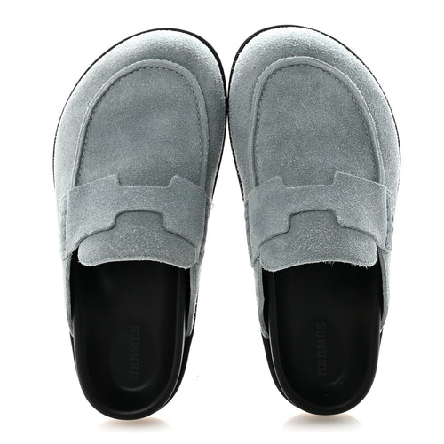 SUEDE CALFSKIN WOMENS GO MULES BLEU PINEDE