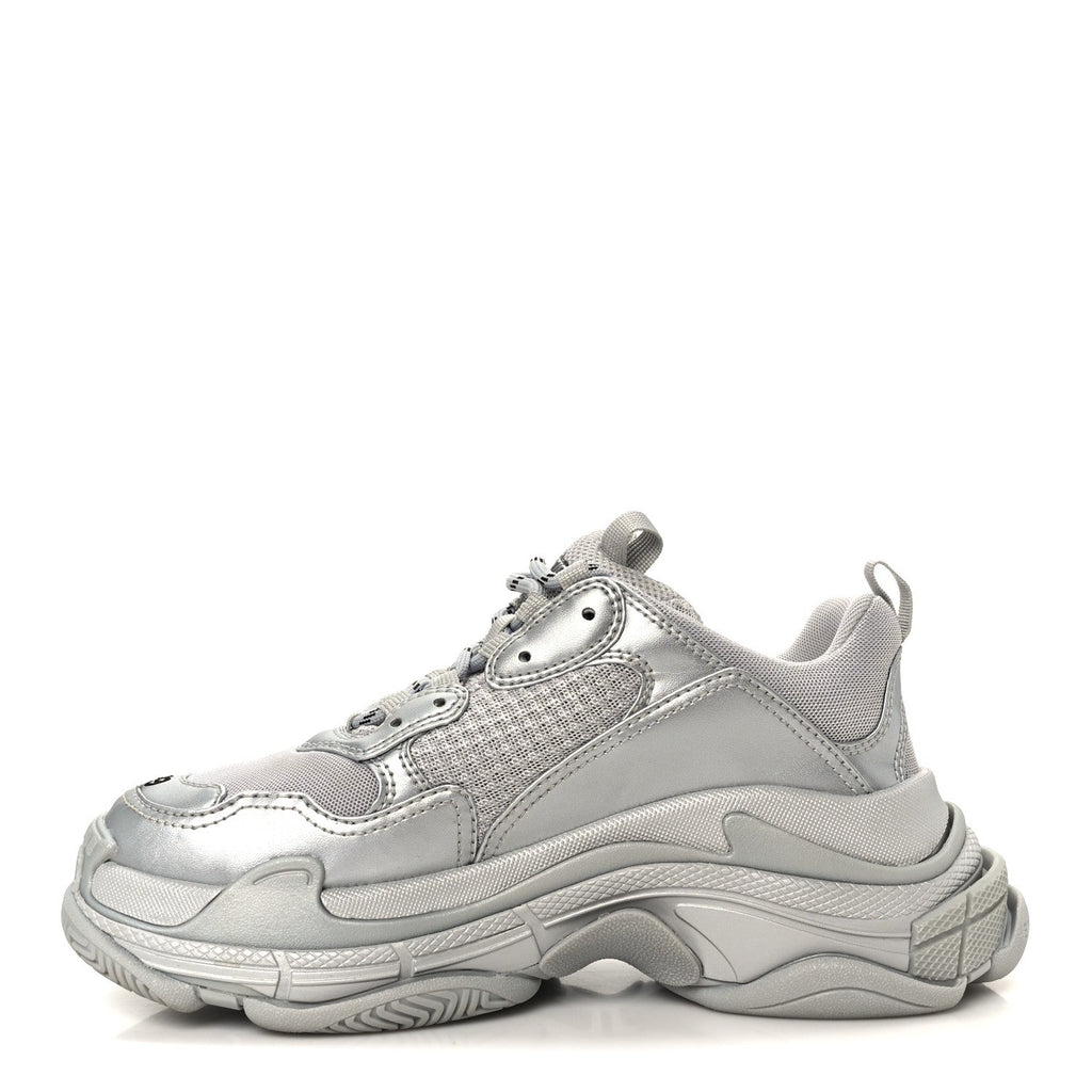 METALLIC FABRIC MESH WOMENS TRIPLE S SNEAKERS SILVER