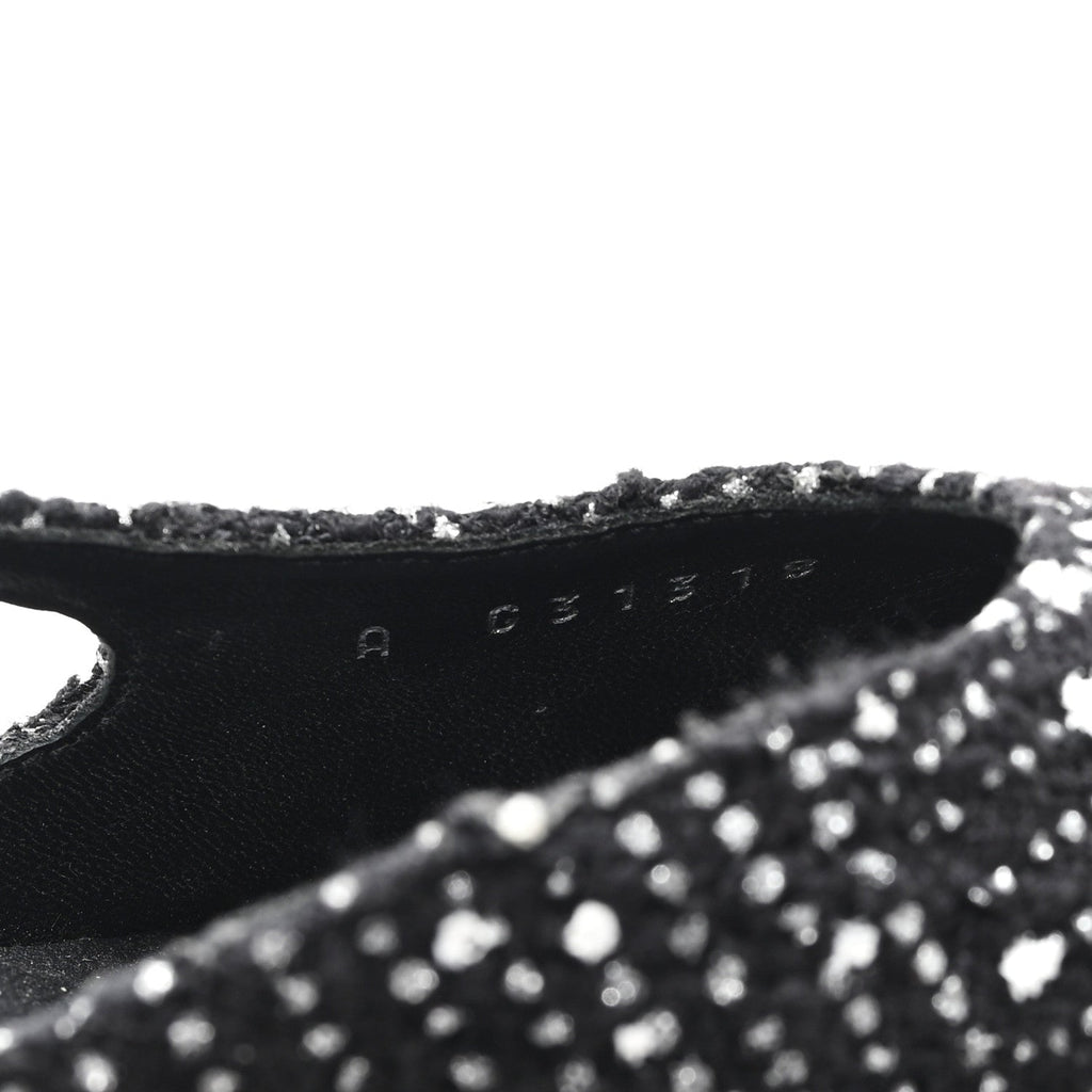 TWEED POLKADOT GROSGRAIN CAP TOE CC SLINGBACK PUMPS BLACK WHITE SILVER