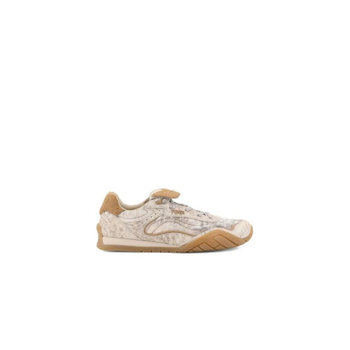 Fendi Wave Pulse Mixed-Media Low-Top Sneakers - Beige/Cream