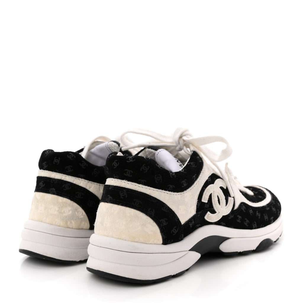 NYLON SUEDE CALFSKIN PRINTED CC SNEAKERS WHITE BLACK