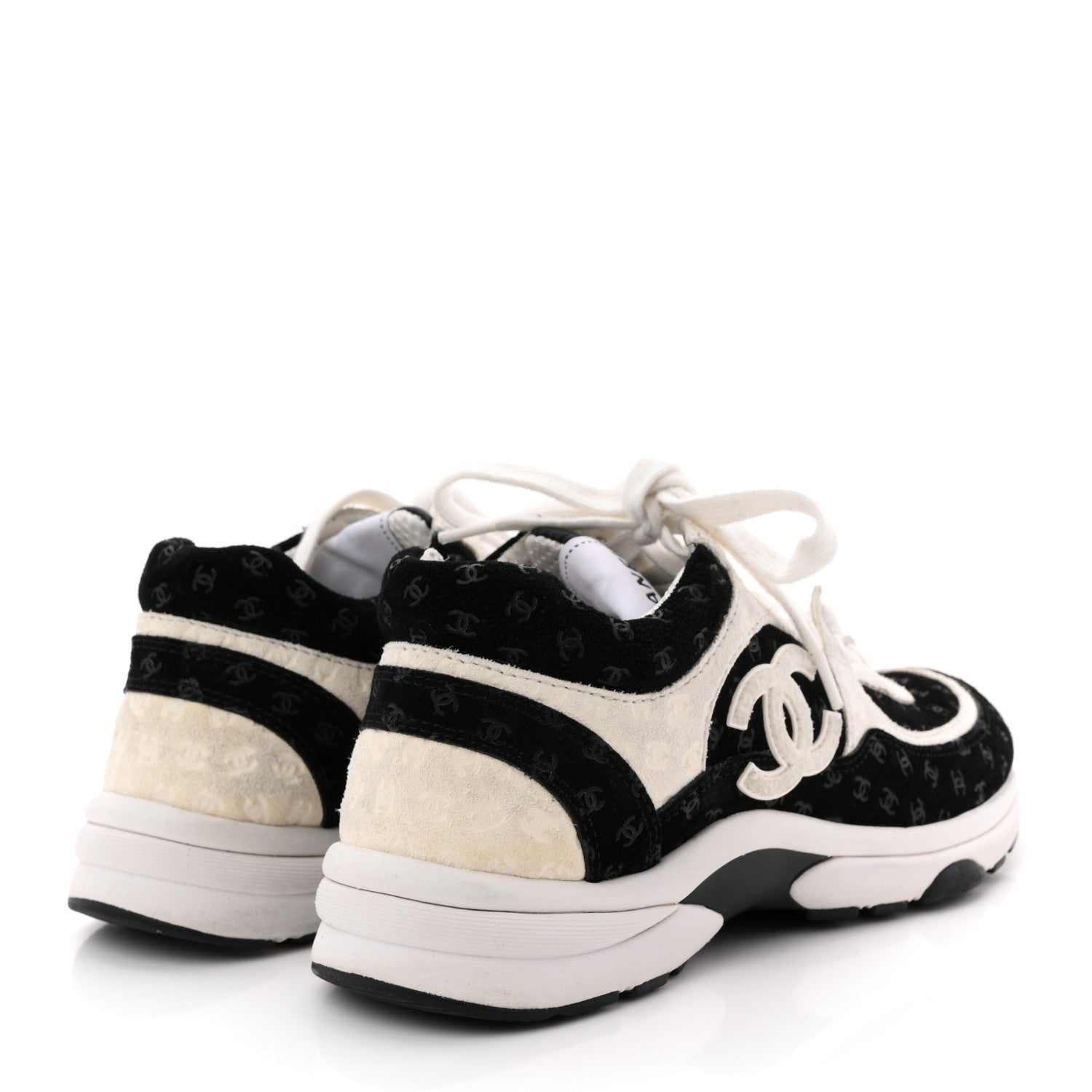 NYLON SUEDE CALFSKIN PRINTED CC SNEAKERS WHITE BLACK