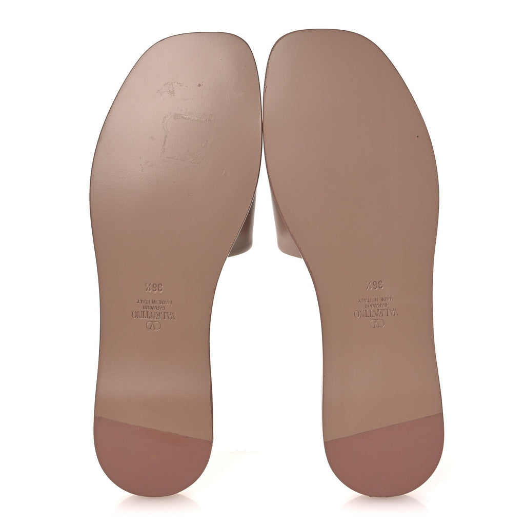 CALFSKIN VLOGO CUT OUT FLAT SLIDE SANDALS ROSE