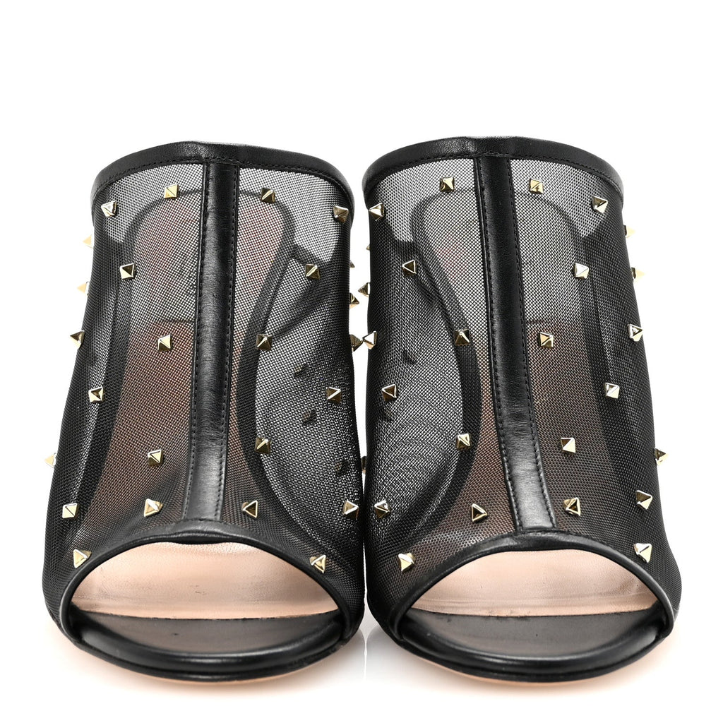 CALFSKIN MESH ROCKSTUD MULE BLACK