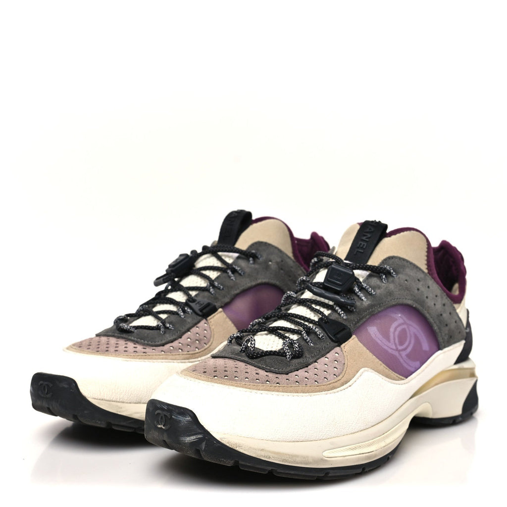 FABRIC SUEDE CALFSKIN MESH WOMENS CC SNEAKERS WHITE GREY PURPLE