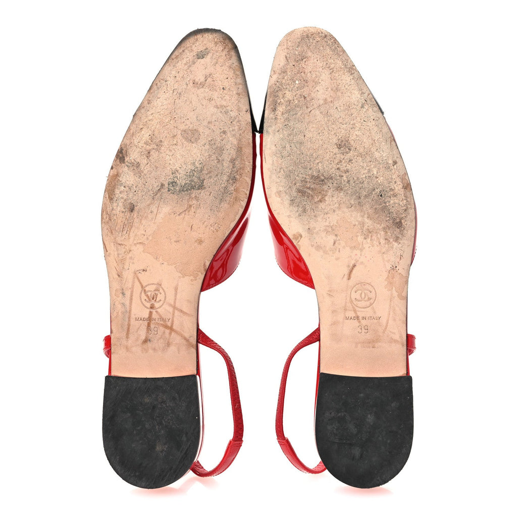 PATENT CALFSKIN CAP TOE CC SLINGBACK FLATS RED BLACK