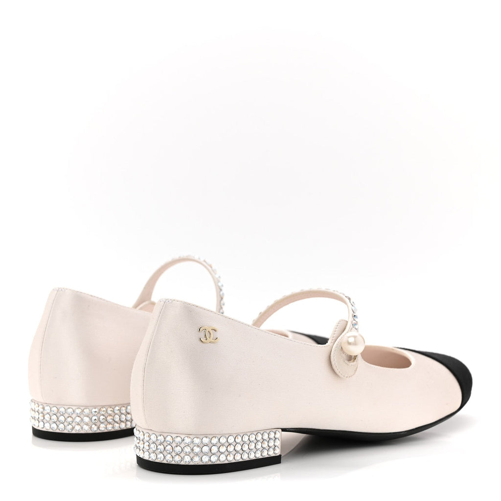 STRASS SATIN GROSGRAIN MARY JANE FLATS IVORY BLACK