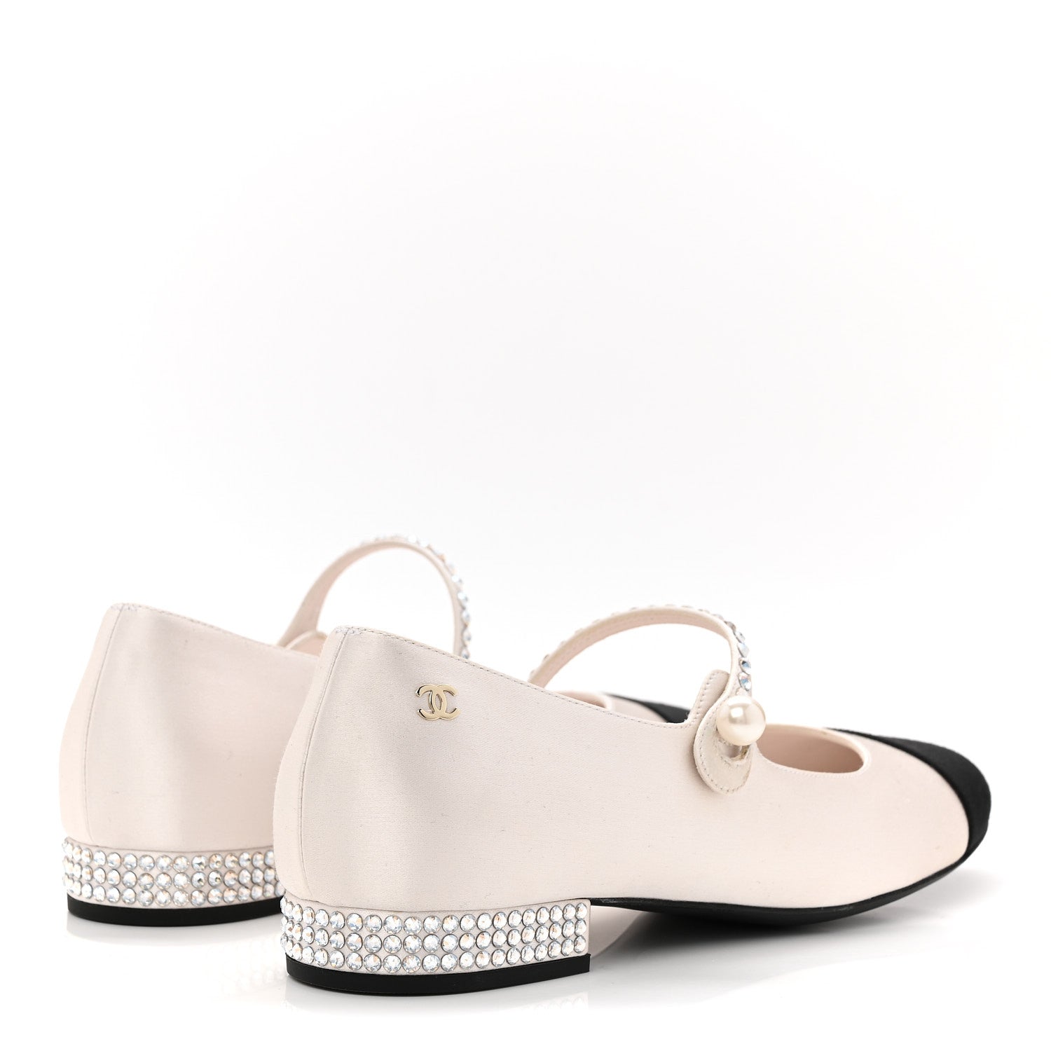 STRASS SATIN GROSGRAIN MARY JANE FLATS IVORY BLACK