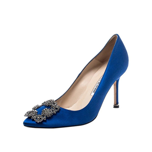 Manolo Blahnik BB Pointed-Toe Pumps - Blue with crystal embellishment (Hangisi)