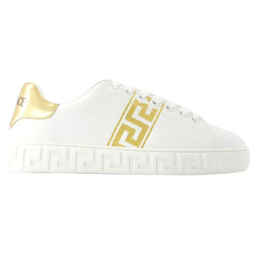 Versace Leather Sneakers With Greek Embroidery - White/Gold