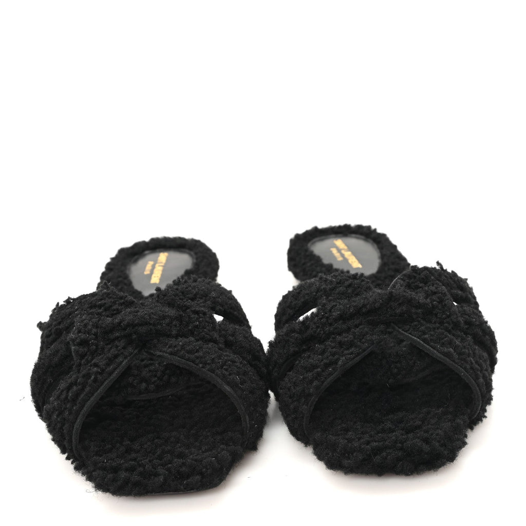 SHEARLING TRIBUTE FLAT MULES BLACK