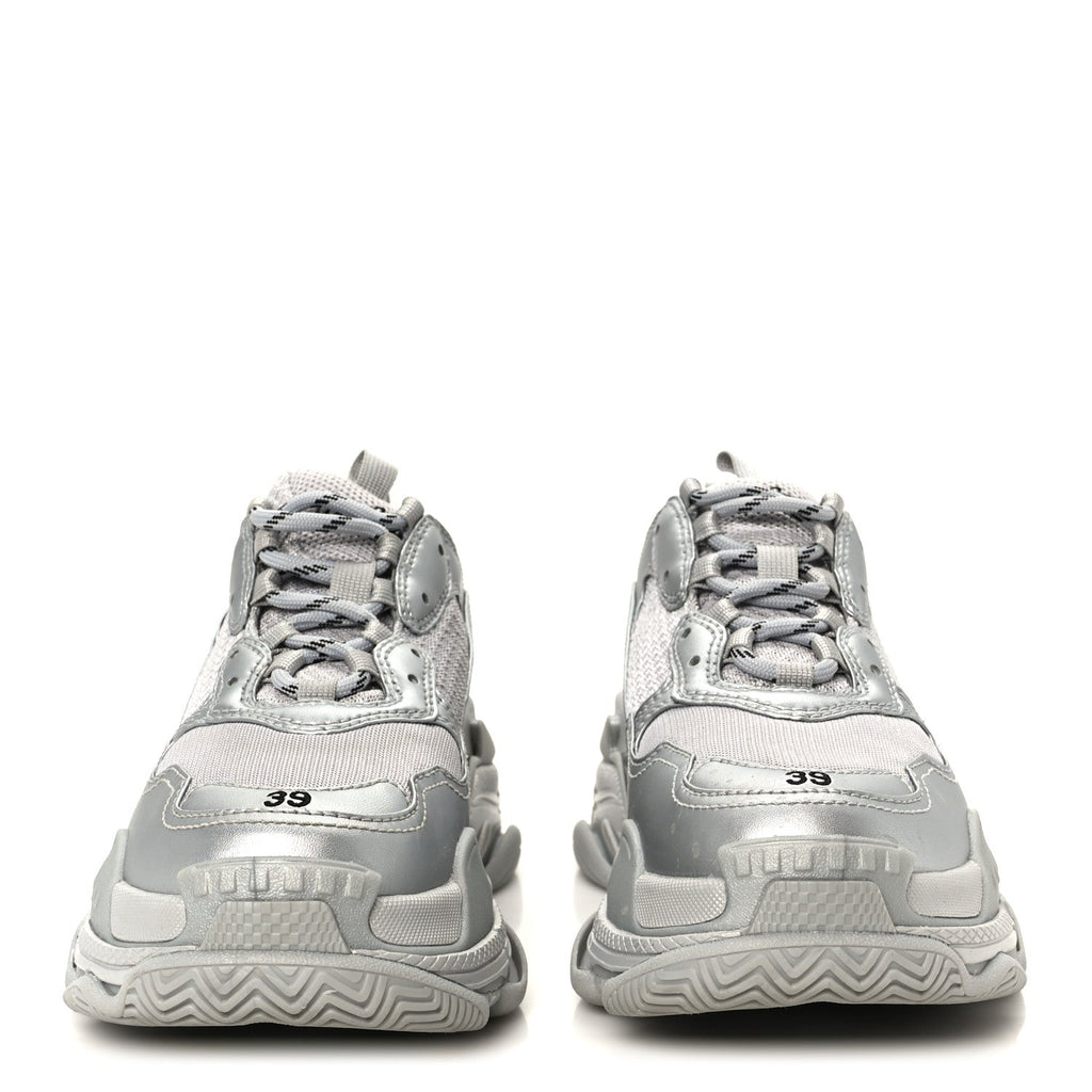 METALLIC FABRIC MESH WOMENS TRIPLE S SNEAKERS SILVER