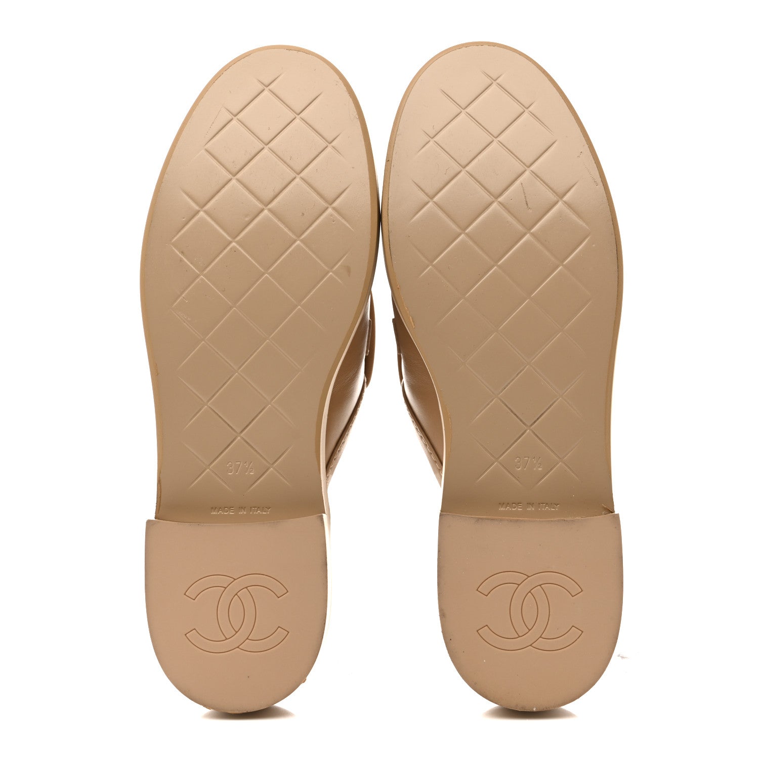 LAMBSKIN QUILTED CC TURNLOCK MULES LIGHT BEIGE