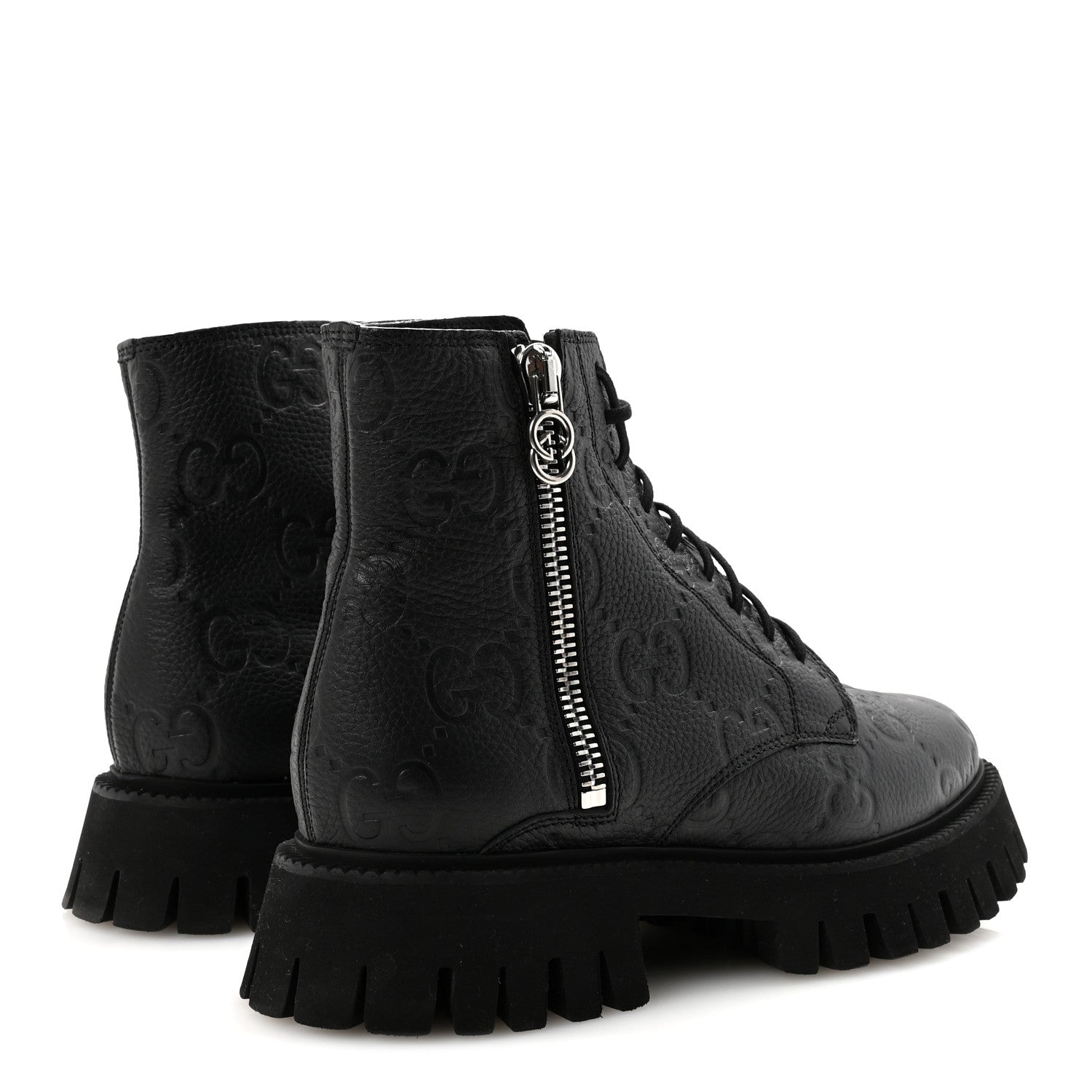 CALFSKIN EMBOSSED MONOGRAM MENS LACE UP ANKLE BOOTS BLACK