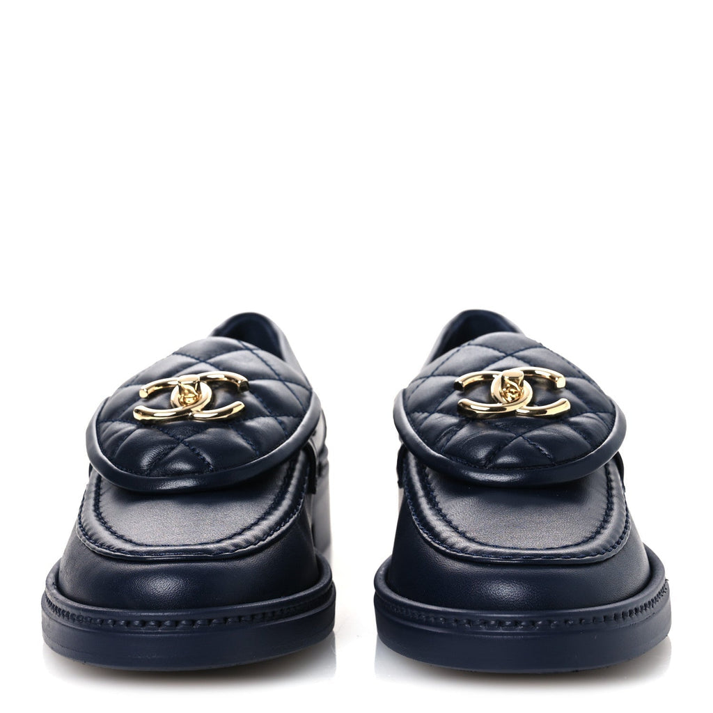 LAMBSKIN QUILTED CC TURNLOCK LOAFERS NAVY