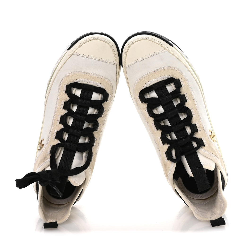 VELVET CALFSKIN MIXED FIBERS CC SNEAKERS IVORY BLACK
