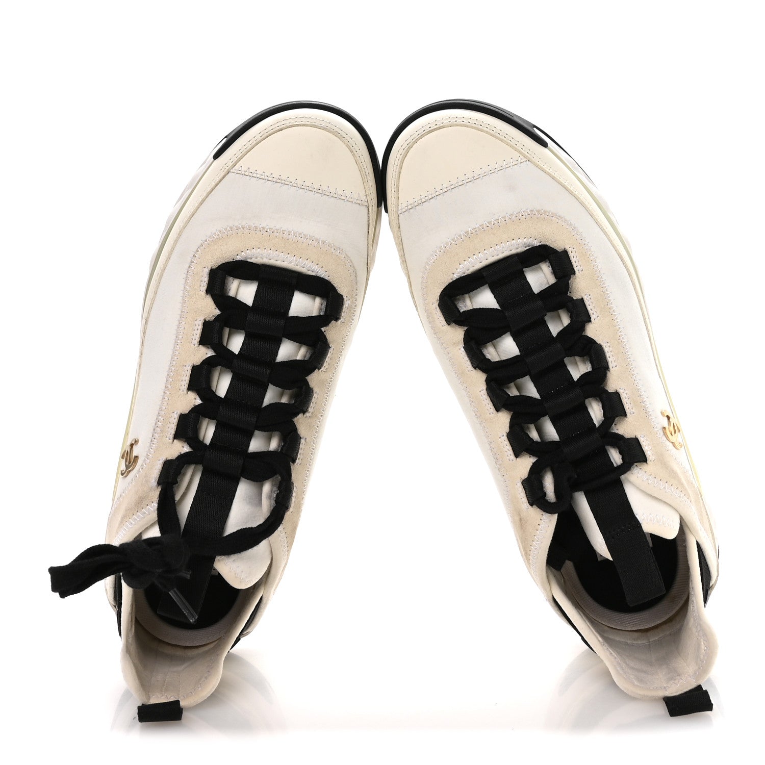 VELVET CALFSKIN MIXED FIBERS CC SNEAKERS IVORY BLACK