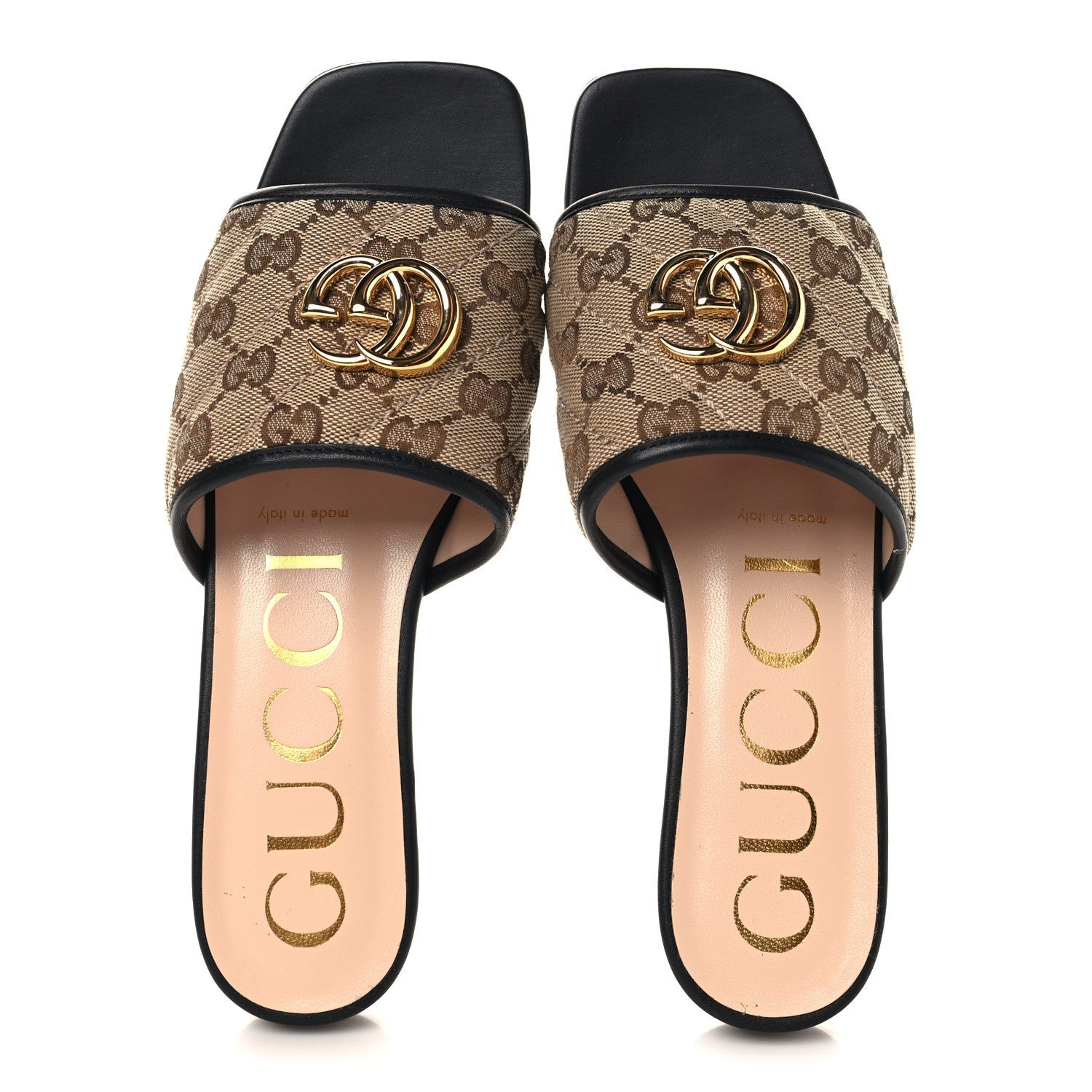 MONOGRAM MATELASSE DIAGONAL GG MARMONT FLAT SLIDE SANDALS BEIGE EBONY BLACK