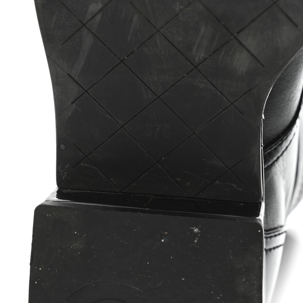 LAMBSKIN PATENT CALFSKIN QUILTED CC LACE UP COMBAT BOOTS BLACK
