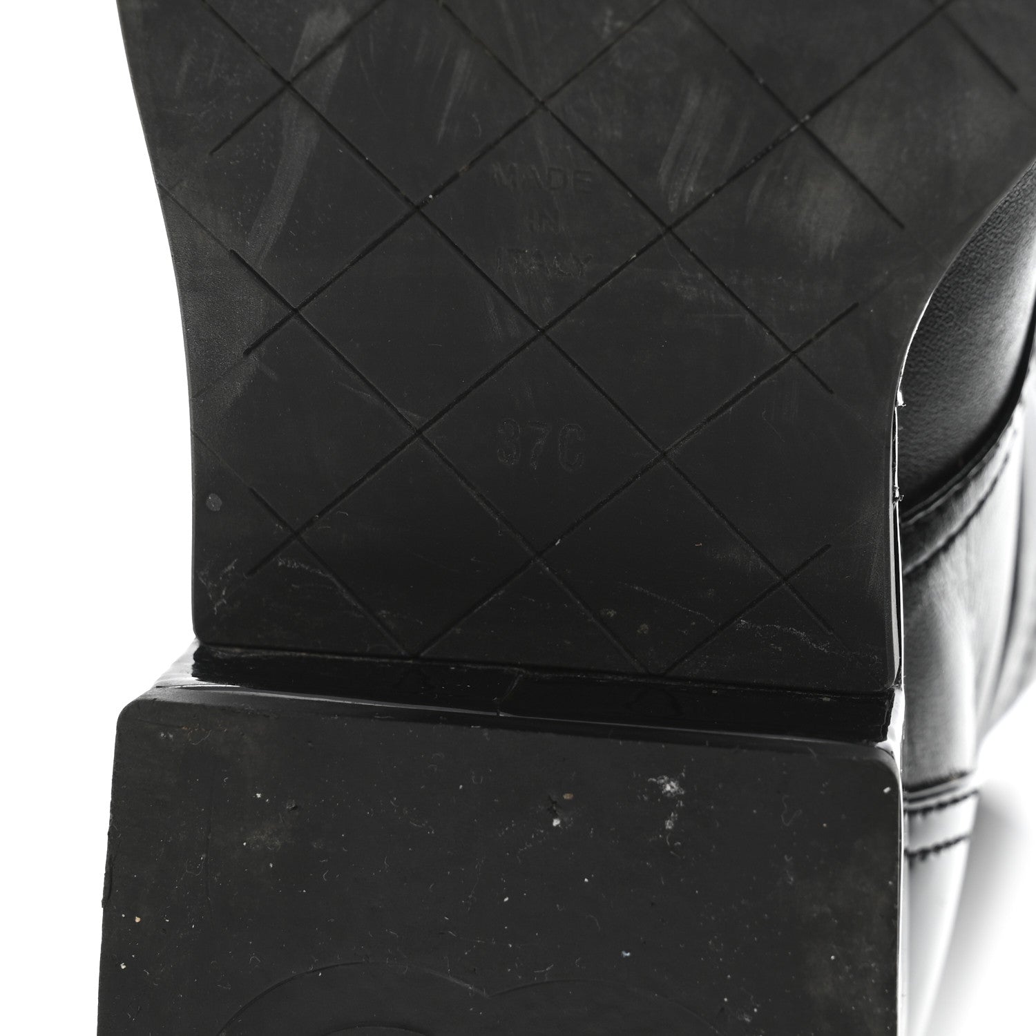 LAMBSKIN PATENT CALFSKIN QUILTED CC LACE UP COMBAT BOOTS BLACK