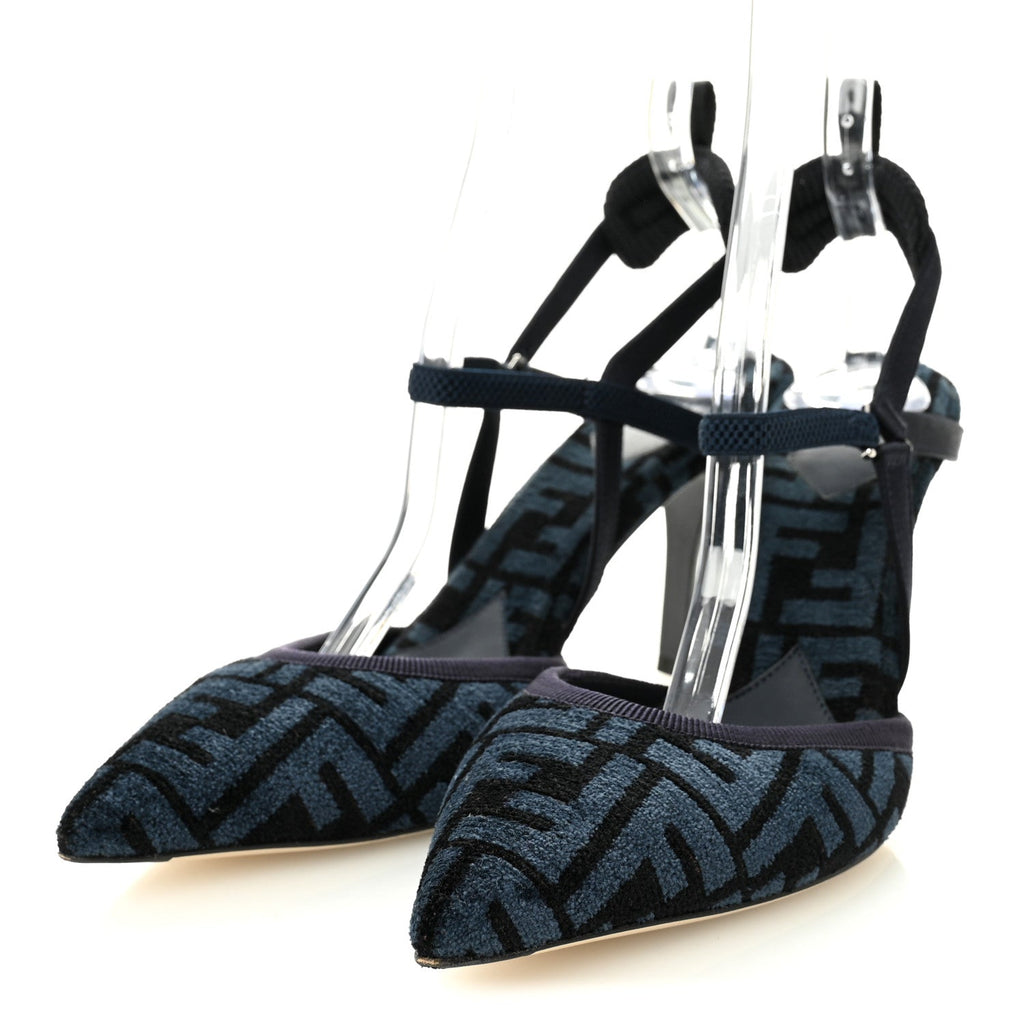 FABRIC JACQUARD FF COLIBRI LITE 85MM SLINGBACK PUMPS BLACK BLUE