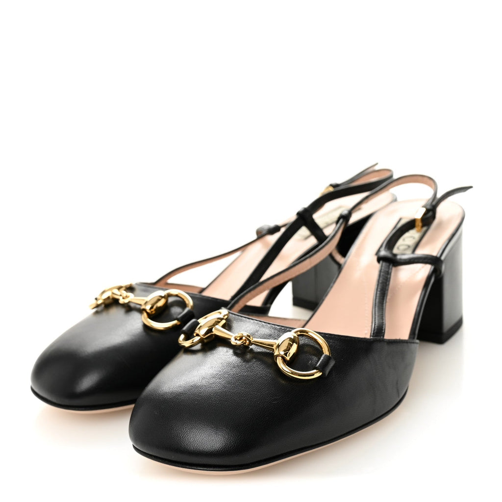 MALAGA KID HORSEBIT 70MM SLINGBACK PUMPS BLACK