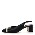 LAMBSKIN GROSGRAIN PEARL CAP TOE CC SLINGBACK PUMPS BLACK