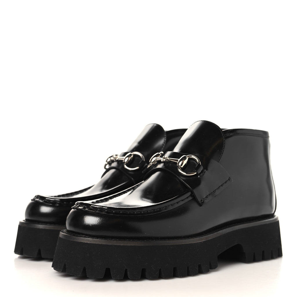 CORDOVAN LUX WOMENS HORSEBIT PLATFORM ANKLE BOOTS BLACK