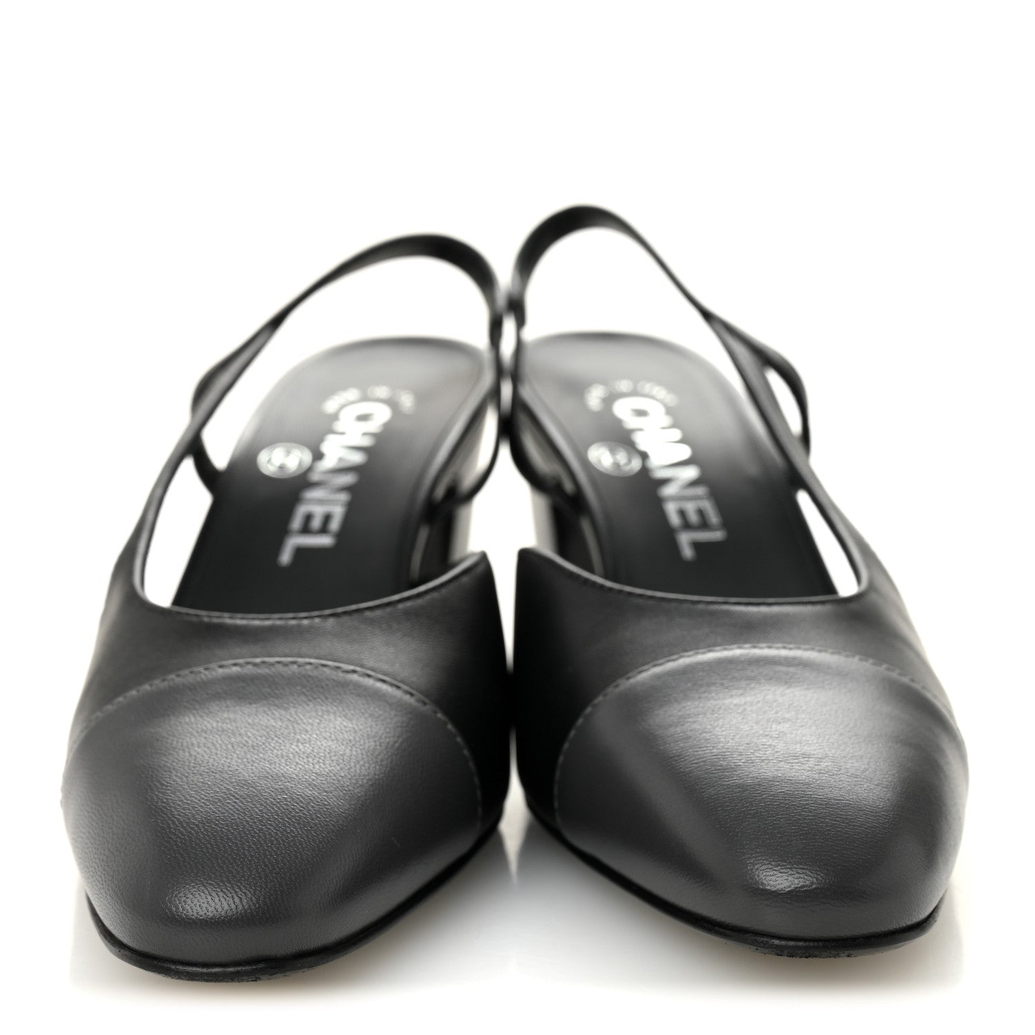 LAMBSKIN CAP TOE CC SLINGBACK PUMPS BLACK DARK GREY