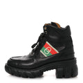 QUEBEC CALFSKIN WEB WOMENS INTERLOCKING G LACE UP COMBAT BOOTS BLACK MYSTIC WHITE GREEN RED