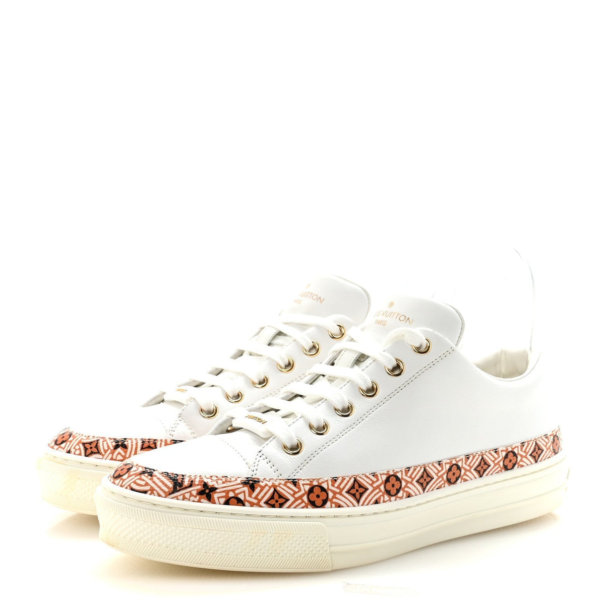 LOUIS VUITTON CALFSKIN MONOGRAM RUN AWAY SNEAKER WHITE WHITE & GOLD