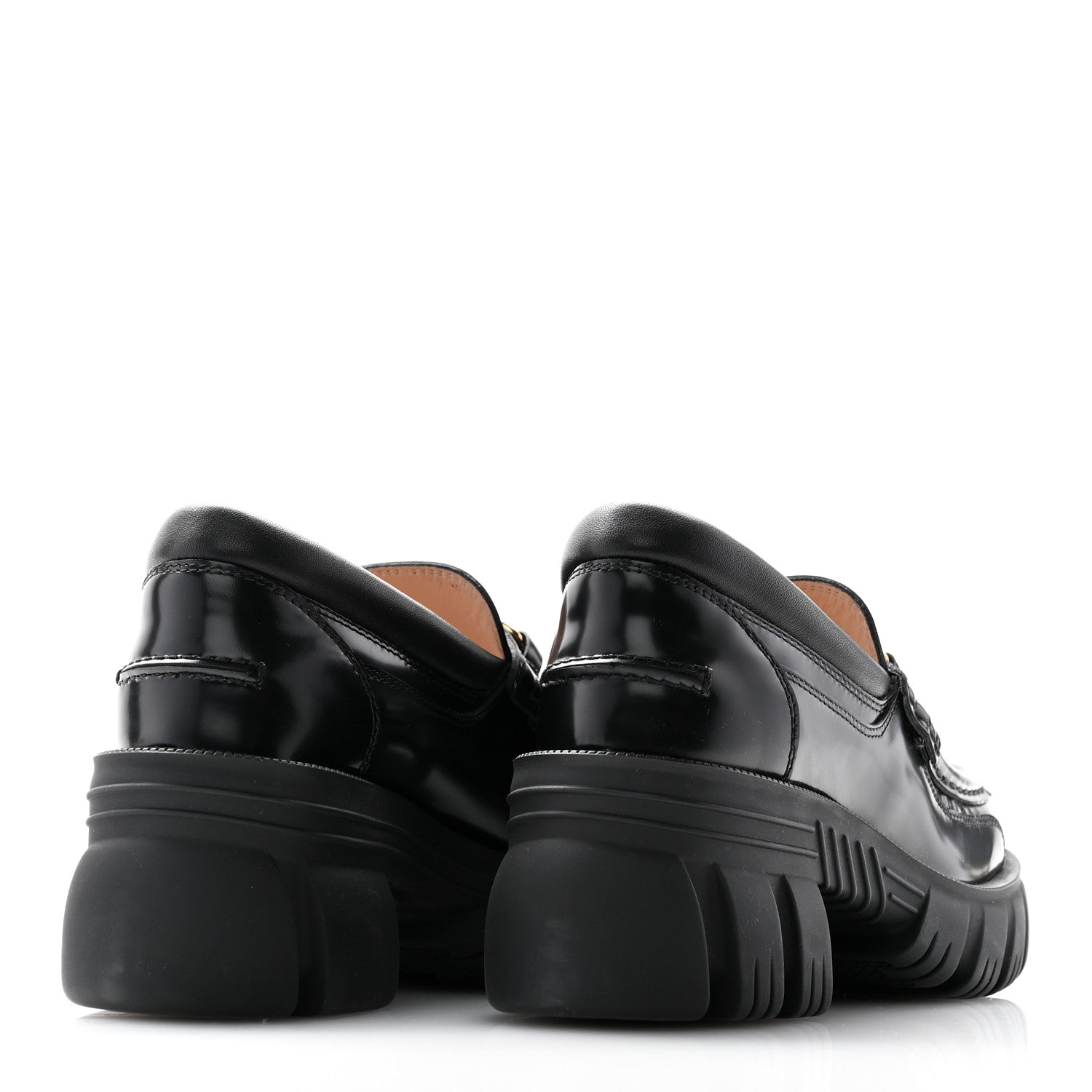 MAGNUM CALFSKIN NAPPA SAMOA WOMENS HORSEBIT PLATFORM CHUNKY LUG SOLE 40MM LOAFERS BLACK