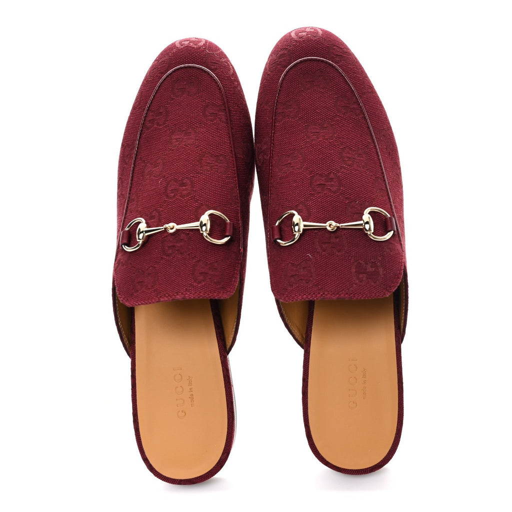 NEW CANVAS GG MONOGRAM MALAGA KID WOMENS PRINCETOWN SLIPPERS ROSSO ANCORA