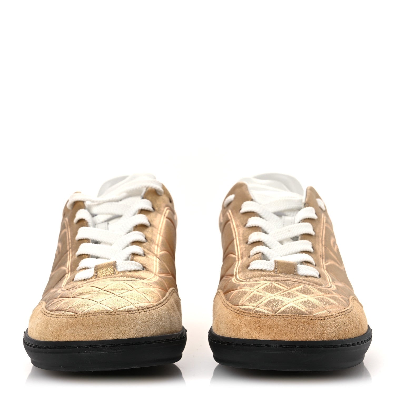 LAMINATED CALFSKIN SUEDE QUILTED WOMENS CC SNEAKERS GOLD