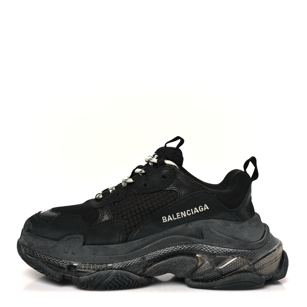 FABRIC MESH CLEAR SOLE WOMENS TRIPLE S SNEAKERS BLACK