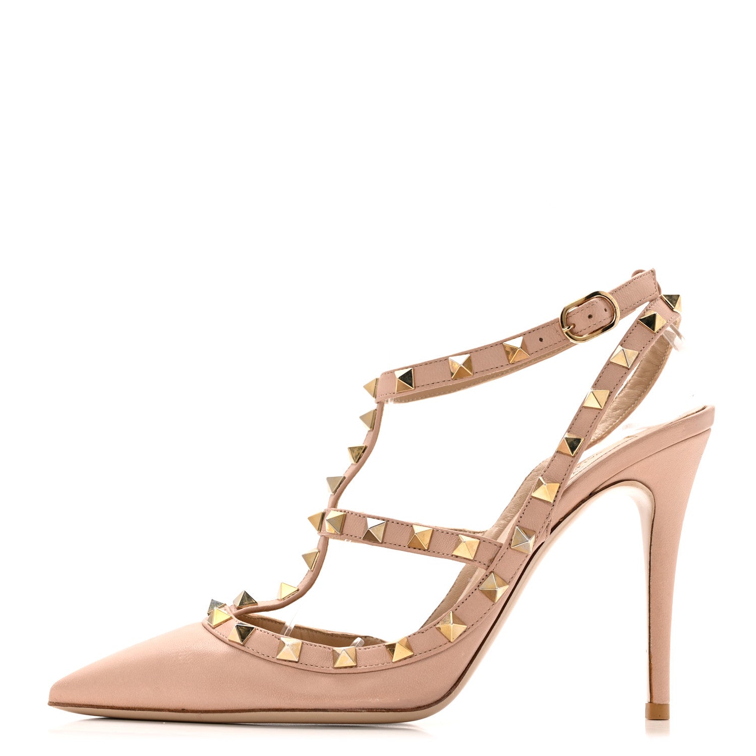 CALFSKIN NAPPA ROCKSTUD ANKLE STRAP PUMPS POUDRE