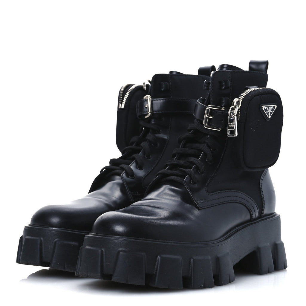 SPAZZOLATO ROIS RE-NYLON METAL TRIANGLE LOGO MONOLITH POUCH POCKET 55MM BOOTS BLACK
