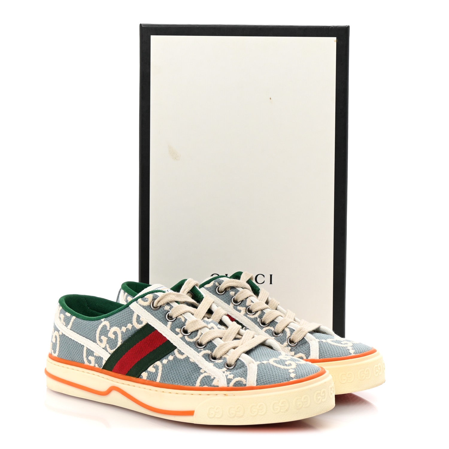 COTTON GG MONOGRAM WEB WOMENS 1977 TENNIS SNEAKERS PHILOD IVORY MYSTIC WHITE