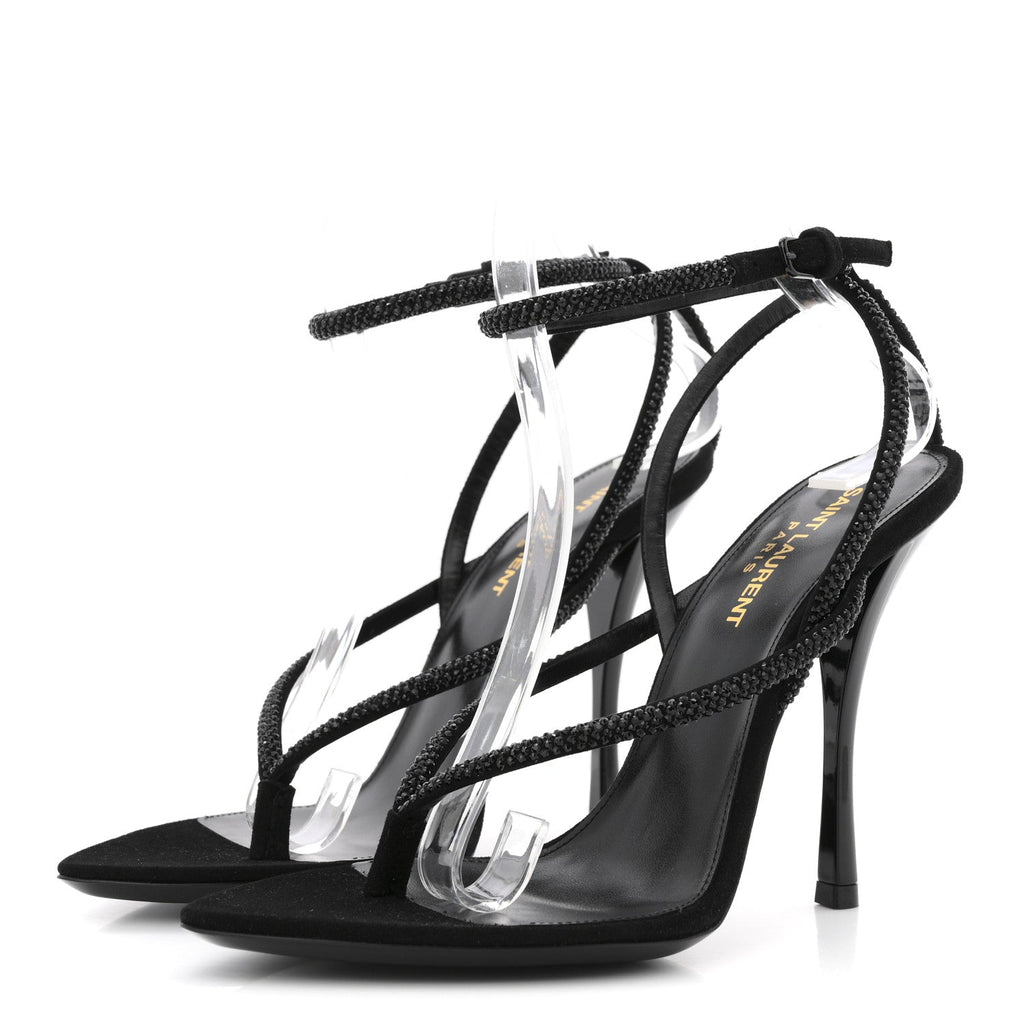 CRYSTAL SUEDE CALFSKIN NADJA 105 ANKLE STRAP SANDALS BLACK