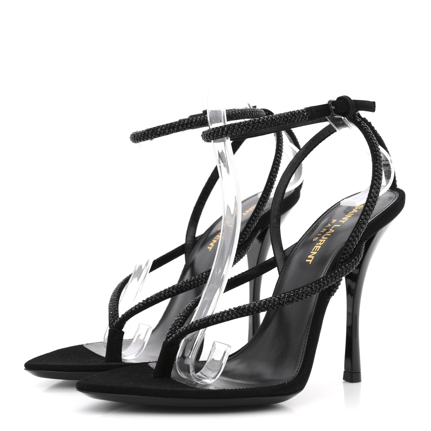 CRYSTAL SUEDE CALFSKIN NADJA 105 ANKLE STRAP SANDALS BLACK