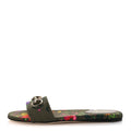 CANVAS FLORA FLORAL HORSEBIT SLIDE SANDALS GREEN