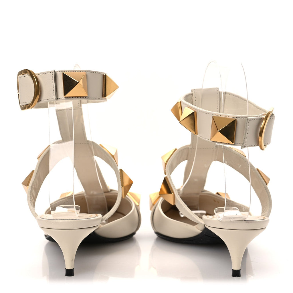CALFSKIN ROMAN STUD ANKLE STRAP 40MM PUMPS WHITE