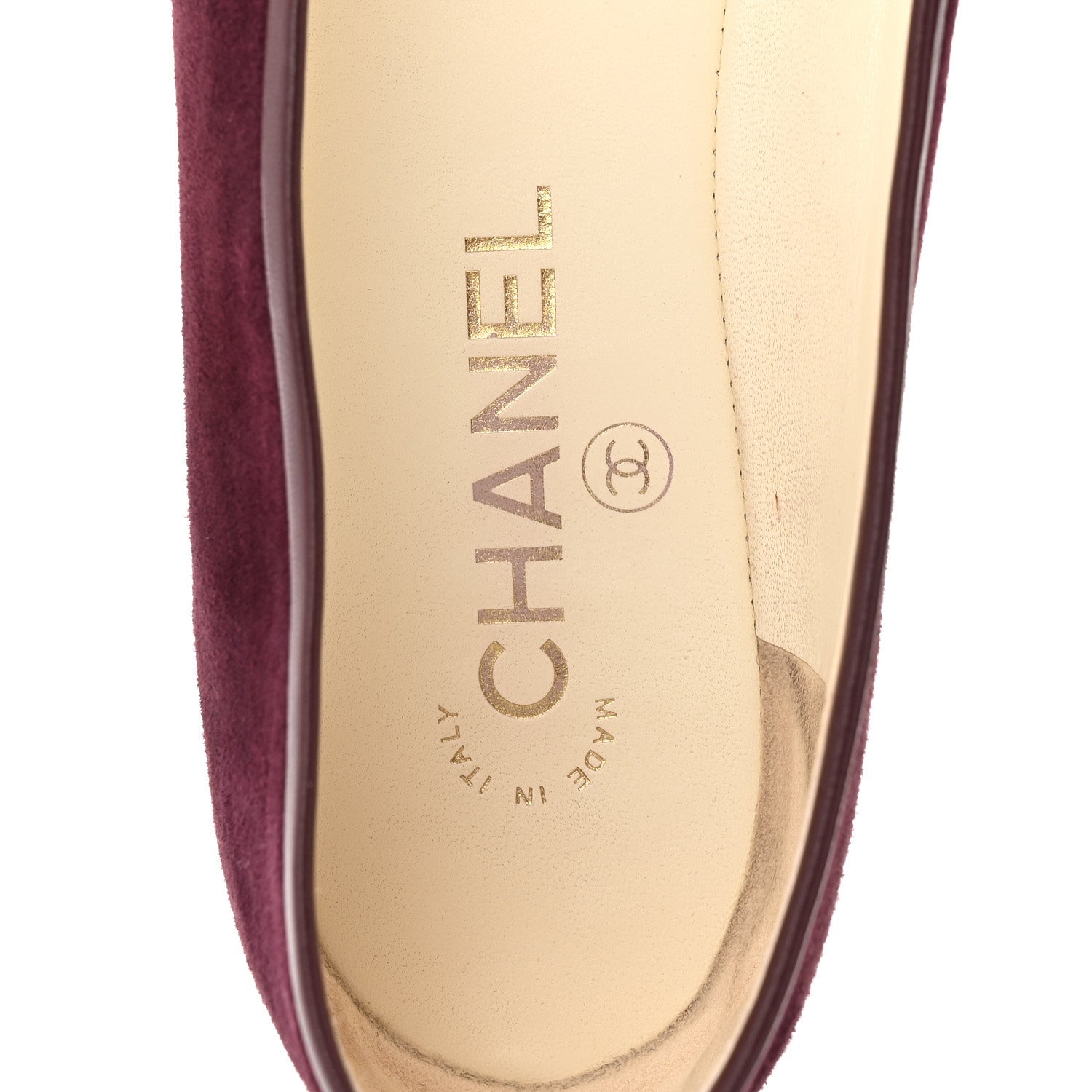 SUEDE LAMBSKIN CAP TOE CC BALLERINA FLATS BURGUNDY BLACK
