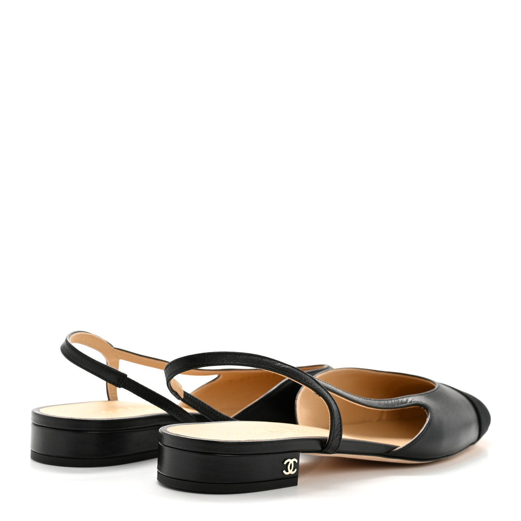 GOATSKIN GROSGRAIN CAP TOE CC SLINGBACK SANDALS BLACK