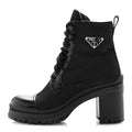SPAZZOLATO RE-NYLON METAL TRIANGLE LOGO LACE UP 85MM ANKLE BOOTS BLACK