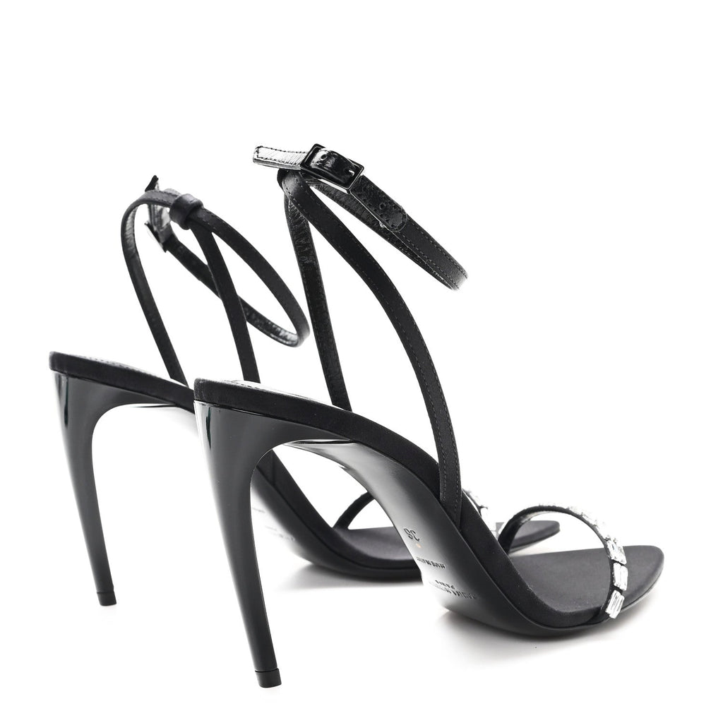 CREPE SATIN CRYSTAL NEW NUIT 90 ANKLE STRAP SANDALS BLACK